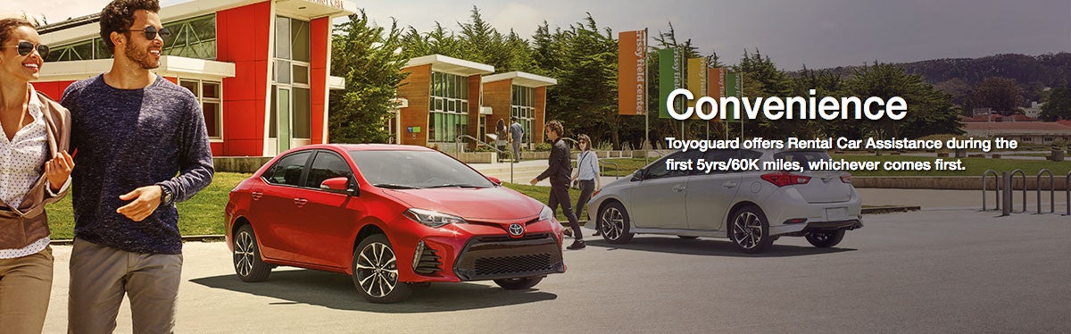 Convenience. Toyoguard offers Rental Car Assistance during the first 5yrs/60K miles, whichever comes first.